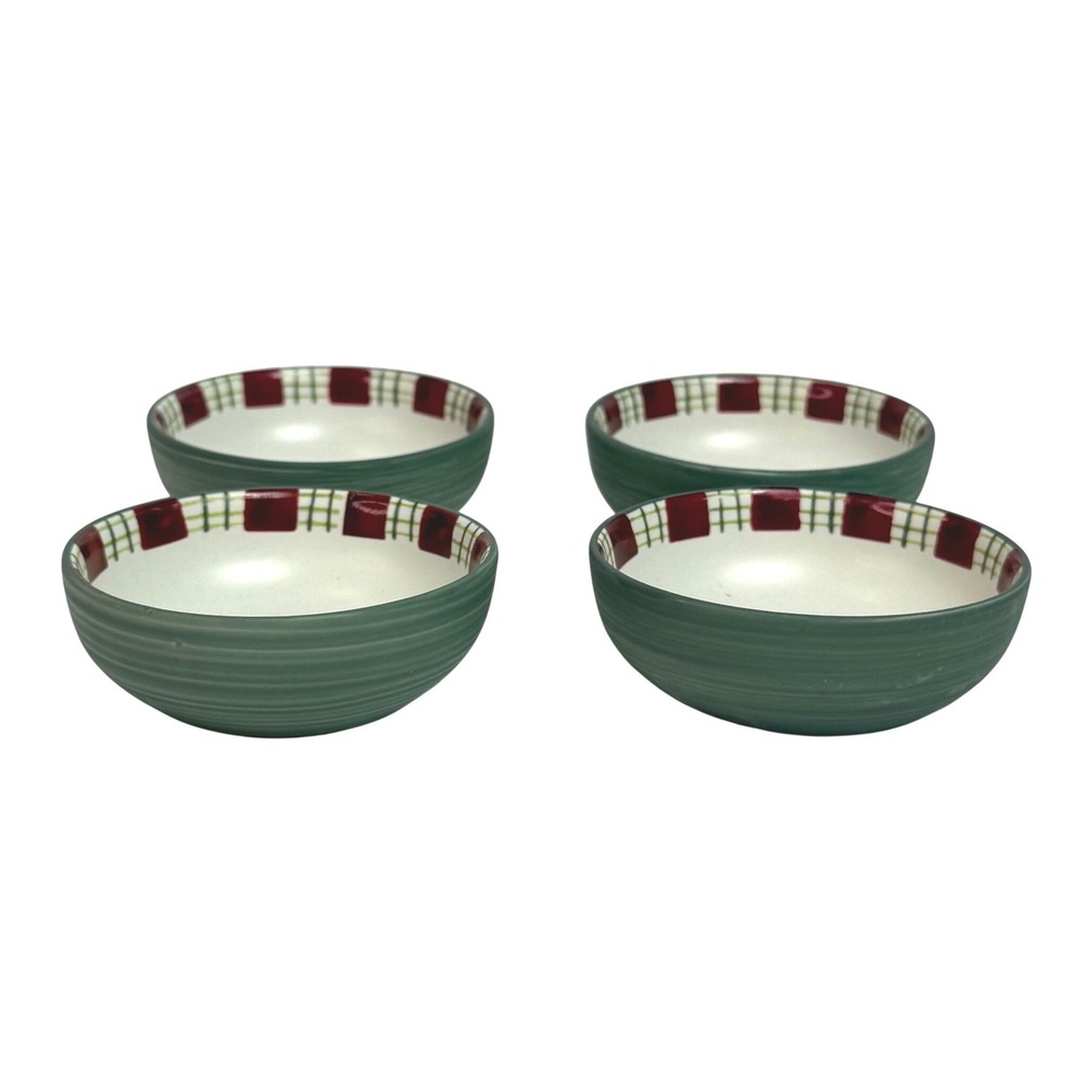 Lenox Winter Greetings Everyday Plaid Condiment Dipping Bowls Set of 4 Green Red